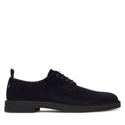 Półbuty BOSS. Niebieskie eleganckie półbuty Boss, bez wzorów, bez obcasa, bez zapięcia. Za 894.99 zł.