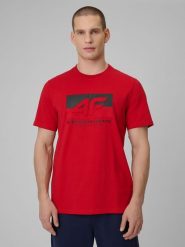 4F T-shirt regular z nadrukiem męski - czerwony XL. Czerwone t-shirty 4F, m, bez wzorów, z bawełny, bez kołnierzyka, bez ramiączek. Za 69.99 zł.