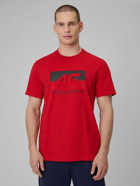 4F T-shirt regular z nadrukiem męski - czerwony XL. Czerwone t-shirty 4F, m, bez wzorów, z bawełny, bez kołnierzyka, bez ramiączek. Za 69.99 zł.