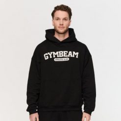 Bluza męska fitness z kapturem czarna Varsity. Czarne bluzy z kapturem GYMBEAM, l, bez wzorów, z bawełny, z kapturem. Za 139.90 zł.