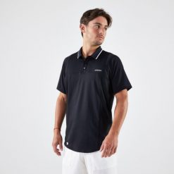 Koszulka polo do tenisa męska Artengo Dry. Czarne koszulki polo ARTENGO, m, bez wzorów, z elastanu, bez kołnierzyka, bez ramiączek. Za 69.99 zł.