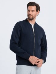 Bawełniana bluza męska rozpinana bomberka - granatowa V4 OM-SSZP-0125 - S. Niebieskie bluzy Ombre Clothing, m, bez wzorów, z bawełny, bez kaptura. Za 71.99 zł.