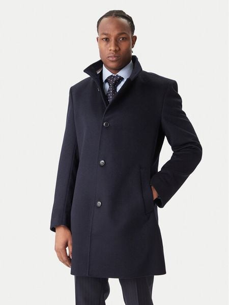 BOSS Płaszcz wełniany H-Hyde 50551078 Granatowy Slim Fit. Niebieskie płaszcze Boss, na zimę, m, bez wzorów, z wełny, bez kaptura. Za 1,739.00 zł.