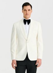 PAKO LORENTE – Marynarka smokingowa w jasnym beżowym kolorze. Brązowe garnitury Pako Lorente, na ślub cywilny, bez wzorów, z wełny. Za 2,499.99 zł.