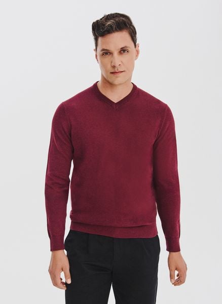 PAKO LORENTE - Bordowy sweter męski v-neck. Czerwone swetry nierozpinane Pako Lorente, na jesień, m, bez wzorów, z bawełny, bez kołnierzyka, bez ramiączek. Za 199.99 zł.