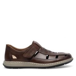 Półbuty Rieker. Brązowe eleganckie półbuty Rieker, bez wzorów, bez obcasa, bez zapięcia. Za 399.99 zł.