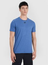 4F Koszulka treningowa szybkoschnąca męska - turkusowa S. Niebieskie t-shirty 4F, m, bez wzorów, z elastanu, bez kołnierzyka, bez ramiączek. Za 99.99 zł.