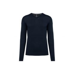 Ekologiczny sweter z dekoltem w szpic Kariban. Niebieskie swetry nierozpinane KARIBAN, m, bez wzorów, bez kołnierzyka, bez ramiączek. Za 191.00 zł.