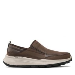 Półbuty Skechers. Brązowe eleganckie półbuty Skechers, bez wzorów, bez obcasa, bez zapięcia. Za 279.99 zł.