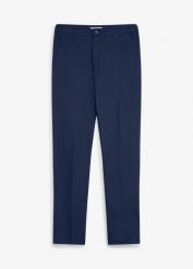 Spodnie chino z regulowanym pasem i ciepłą podszewką, straight. Niebieskie eleganckie spodnie bonprix, m, z elastanu. Za 169.99 zł.