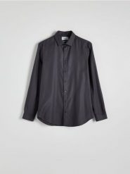 Koszula slim z bawełny egipskiej - szary. Szare koszule Reserved, l, bez wzorów, z bawełny, bez kołnierzyka, bez ramiączek. W wyprzedaży za 59.99 zł.