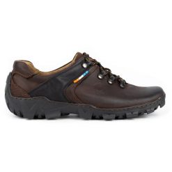 Olivier Skórzane buty trekkingowe męskie 214GT brązowe. Brązowe trekkingi bez wzorów, ze skóry, bez zapięcia. Za 319.69 zł.