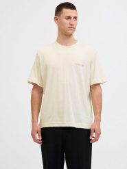 Jack & Jones Koszulka "Jorbillyburg Photo" w kolorze kremowym rozmiar: XL. Brązowe bezrękawniki Jack & Jones, xl, bez wzorów, z bawełny, bez kołnierzyka, bez ramiączek. Za 50.95 zł.