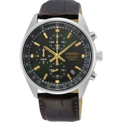 Seiko Mężczyźni zegarek Seiko Chronograph srebrny - stal nierdzewna i skóra Zegarki męskie 1 ct Męskie. Szare zegarki Seiko, srebrne. Za 941.99 zł.