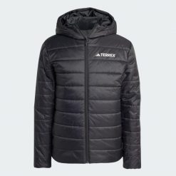 Kurtka z kapturem z ociepleniem Terrex Multi Essentials CLIMAWARM. Czarne kurtki Adidas, l, bez wzorów, z puchu, z kapturem. W wyprzedaży za 285.35 zł.