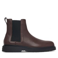 Sztyblety Calvin Klein. Brązowe botki sznurowane CALVIN KLEIN, bez wzorów, bez obcasa, bez zapięcia. Za 649.99 zł.