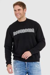 DSQUARED2 Czarna bluza męska z logo outline. Czarne bluzy Dsquared2, l, bez wzorów, bez kaptura. W wyprzedaży za 999.99 zł.