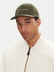 Alpha Industries Czapka z daszkiem Label 106901 Zielony. Zielone czapki z daszkiem Alpha Industries, bez wzorów, z bawełny. Za 79.99 zł.