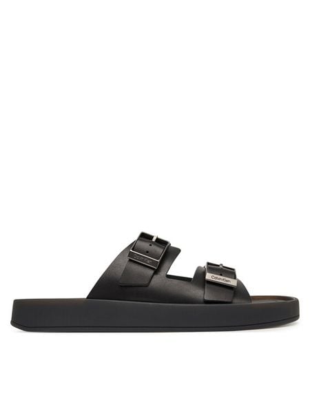 Calvin Klein Klapki Ergon Double Bar Sandal Lth HM0HM02097 Czarny. Czarne klapki CALVIN KLEIN, ze skóry. Za 529.99 zł.