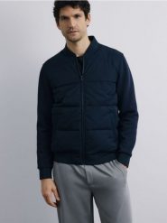 Kurtka bomberka ze stójką - granatowy. Niebieskie kurtki Reserved, l, bez wzorów, z bawełny, bez kaptura. Za 159.99 zł.