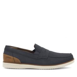 Półbuty Rieker. Niebieskie eleganckie półbuty Rieker, bez wzorów, bez obcasa, bez zapięcia. Za 319.99 zł.