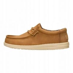 HeyDude Męskie Mokasyny Wally Perforated. Brązowe mokasyny Hey dude, bez wzorów, z materiału, bez obcasa, bez zapięcia. Za 289.00 zł.