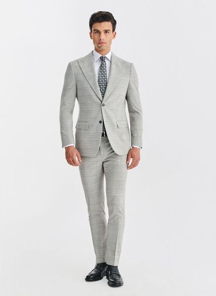 PAKO LORENTE – Szary garnitur męski w kratkę. Szare garnitury Pako Lorente, m, bez wzorów, z elastanu. Za 949.98 zł.