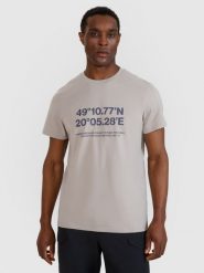 4F T-shirt regular z nadrukiem męski - szary L. Szare t-shirty 4F, l, bez wzorów, z bawełny, bez kołnierzyka, bez ramiączek. Za 59.99 zł.
