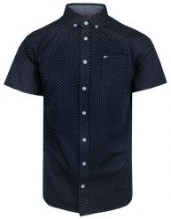 Koszula Męska Bawełniana, Granatowa w Drobny Wzór, Casualowa, Krótki Rękaw -PAKO JEANS. Niebieskie koszule Pako Jeans, l, bez wzorów, z bawełny, bez kołnierzyka, bez ramiączek. Za 165.00 zł.