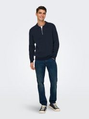 ONLY & SONS Koszulka polo "Matteo" w kolorze granatowym rozmiar: XS. Niebieskie koszulki polo Only & Sons, xs, bez wzorów, bez kołnierzyka, bez ramiączek. Za 85.95 zł.