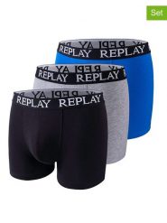 Replay Underwear Bokserki (3 pary) w kolorze czarnym, szarym i niebieskim rozmiar: S. Czarne bokserki Replay Underwear, s, bez wzorów. Za 60.99 zł.