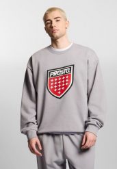 Bluza sportowa męska Prosto Shield Big bez kaptura. Szare bluzy bez kaptura Prosto., m, z aplikacjami, z bawełny, bez kaptura. Za 215.99 zł.
