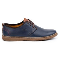 Kampol Półbuty męskie skórzane casual 22KAM granatowe niebieskie. Niebieskie eleganckie półbuty bez wzorów, ze skóry, bez obcasa, bez zapięcia. Za 362.62 zł.