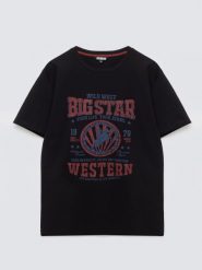 Koszulka męska z linii Authentic z nadrukiem czarna Wester 906. Czarne t-shirty BIG STAR, l, bez wzorów, z bawełny, bez kołnierzyka, bez ramiączek. Za 99.99 zł.