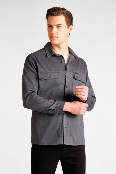 LEE WORKWEAR OVERSHIRT MĘSKA KOSZULA STEEL GREY L68DLD90 112117095. Szare koszule Lee, l, bez wzorów, bez kołnierzyka, bez ramiączek. W wyprzedaży za 39.99 zł.