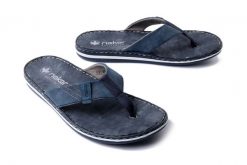 RIEKER 21043-14 blue, japonki męskie. Niebieskie japonki Rieker, bez wzorów, ze skóry ekologicznej. Za 223.92 zł.