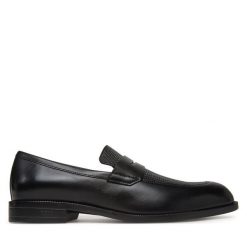Półbuty BOSS. Czarne eleganckie półbuty Boss, bez wzorów, bez obcasa, bez zapięcia. Za 759.99 zł.