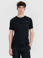 4F Koszulka trekkingowa z wełną merino męska - czarna S. Czarne t-shirty 4F, m, bez wzorów, z materiału, bez kołnierzyka, bez ramiączek. Za 199.99 zł.