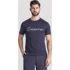 T-SHIRT Emporio Armani. Niebieskie t-shirty Emporio Armani, l, bez wzorów, z bawełny, bez kołnierzyka, bez ramiączek. Za 272.30 zł.