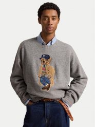Polo Ralph Lauren Sweter 710B28590001 Szary Relaxed Fit. Szare swetry rozpinane Polo Ralph Lauren, l, bez wzorów, z wełny, bez kołnierzyka, bez ramiączek. Za 2,899.00 zł.