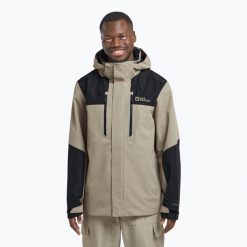 Kurtka przeciwdeszczowa męska Jack Wolfskin Jasper 2L. Brązowe kurtki Jack Wolfskin, l, bez wzorów, bez kaptura. Za 709.99 zł.
