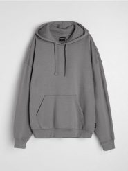 Bluza z kapturem z domieszką bawełny - szary. Szare bluzy z kapturem Sinsay, l, bez wzorów, z bawełny, z kapturem. Za 39.99 zł.