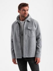 Lekka flauszowa kurtka męska z dodatkiem wiskozy – szara V2 OM-JANP-0199 - XXL. Szare kurtki Ombre Clothing, l, bez wzorów, z materiału, bez kaptura. Za 227.49 zł.