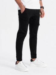 Spodnie męskie JOGGERY z kieszenią cargo - czarne V2 - Rozmiar: XL. Czarne joggery i bojówki Ombre Clothing, m, bez wzorów, z bawełny. W wyprzedaży za 79.99 zł.