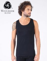 Męski podkoszulek z wełny merino WOOLONA. Czarne podkoszulki WOOLONA, l, bez wzorów, z materiału, bez ramiączek. Za 144.00 zł.