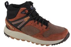 Buty zimowe męskie, Merrell Wildwood Sneaker Mid WP. Brązowe buty turystyczne Merrell, na zimę, bez wzorów, z materiału, bez zapięcia, trekkingowe. Za 592.95 zł.