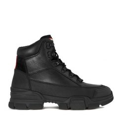 Trzewiki Hunter. Czarne botki sznurowane Hunter, bez wzorów, bez obcasa, bez zapięcia. Za 359.99 zł.