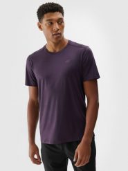 4F Koszulka treningowa regular szybkoschnąca męska - fioletowa M. Fioletowe t-shirty 4F, m, bez wzorów, z dzianiny, bez kołnierzyka, bez ramiączek. Za 79.99 zł.