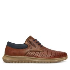 Półbuty Rieker. Brązowe eleganckie półbuty Rieker, bez wzorów, bez obcasa, bez zapięcia. Za 269.99 zł.