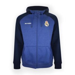 Bluza z kapturem Real Madryt granatowa. Niebieskie bluzy REAL MADRID, bez wzorów, z kapturem. W wyprzedaży za 301.61 zł.